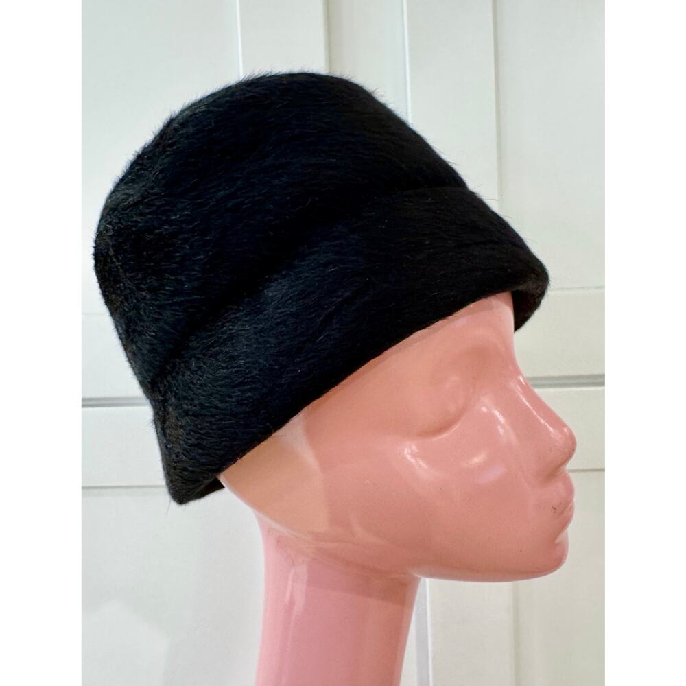 Vintage Borsalino Black Felt Hat Made in Italy Minimalist Pillbox Cloche Style